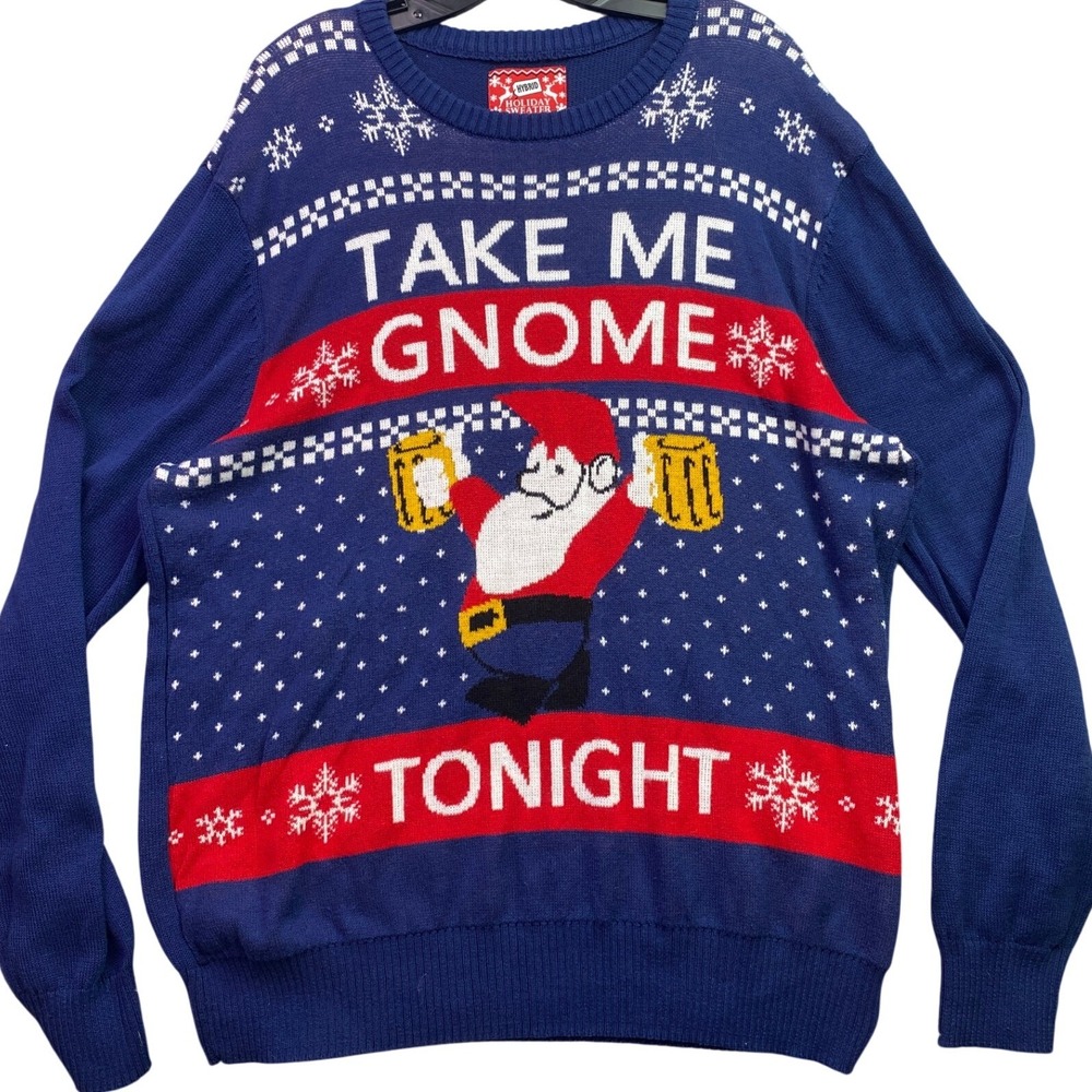 Ugly Christmas Sweater Mens 2XL Hybrid Holiday Gnome Funny Beer Festival
